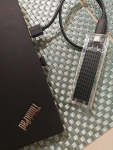 Orico NVMe M2 SSD Enclosure Attached to Lenovo Thinkpad T480 Laptop