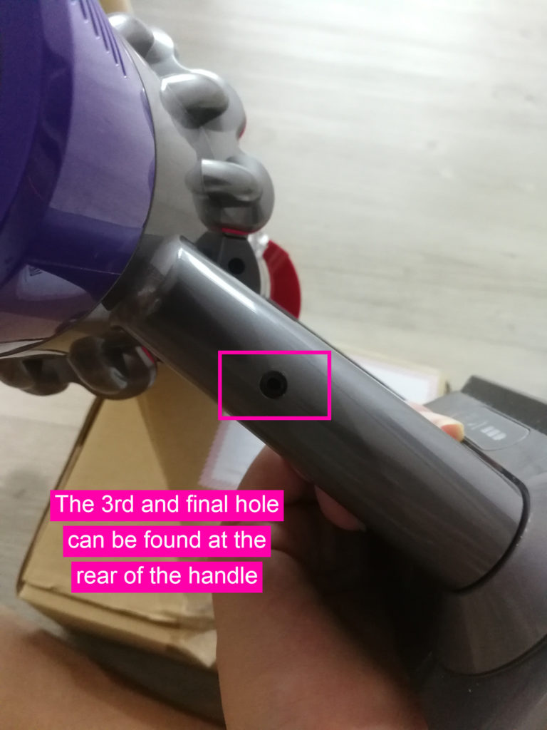 The 3rd and final hole can be found at the rear of the handle