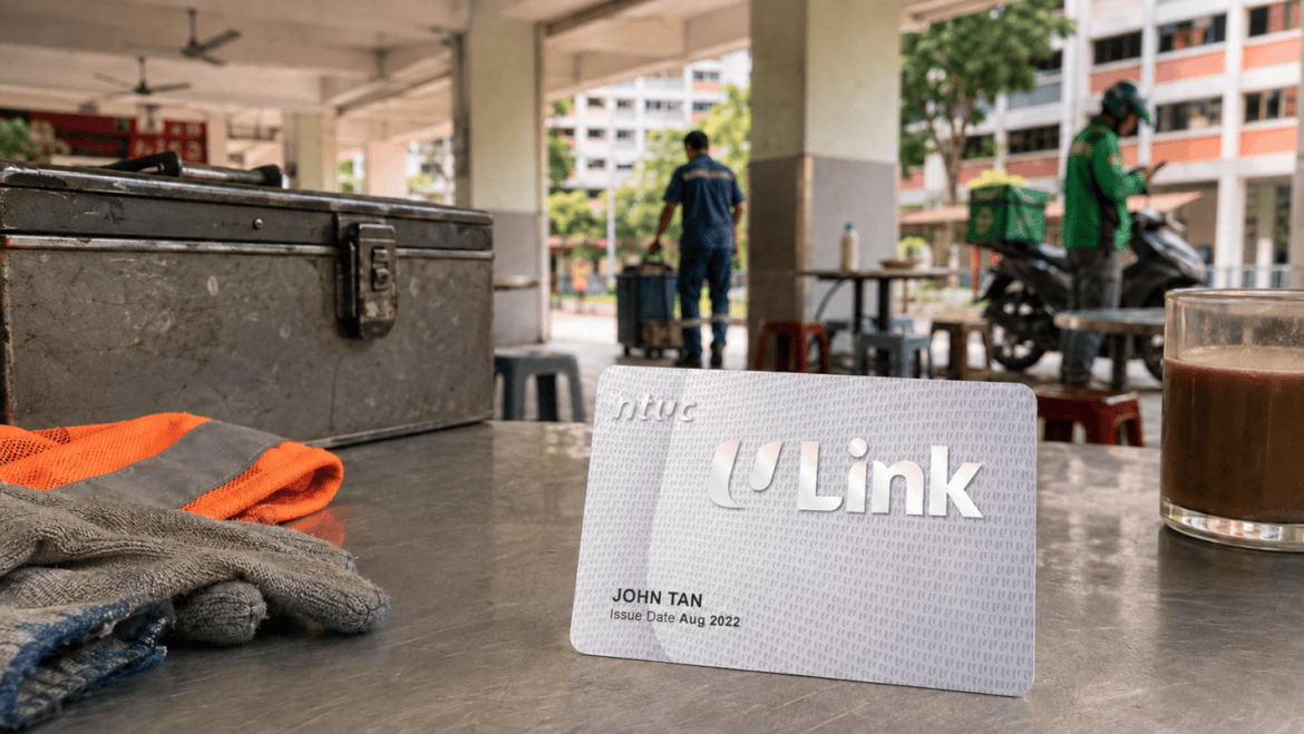 NTUC U Link membership card on a hawker centre table